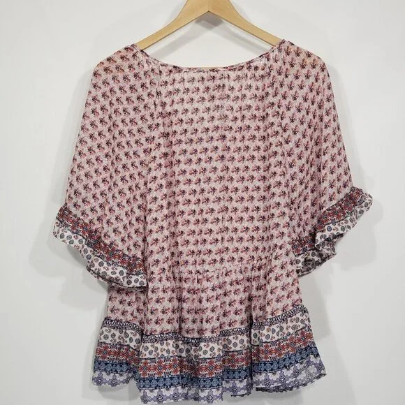 Knox Rose Floral Sheer Blouse Women's Large - Picture 3 of 4